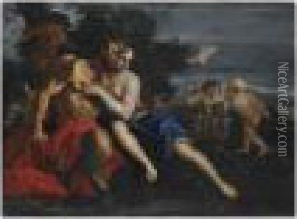 Venus Et Un Satyre Dans Un Paysage Boise Oil Painting - Carlo Cignani