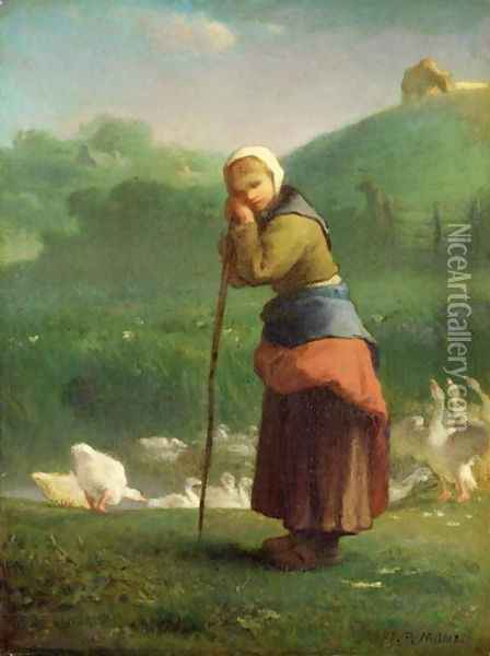The Goose Girl at Gruchy, 1854-56 Oil Painting - Jean-Francois Millet