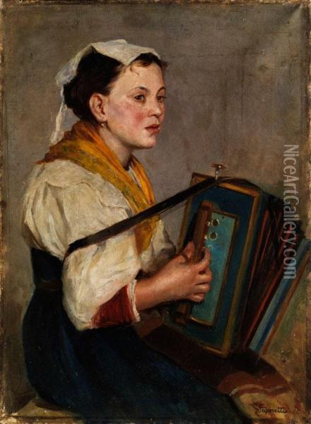Die Akkordeonspielerin Oil Painting - Edgardo Saporetti