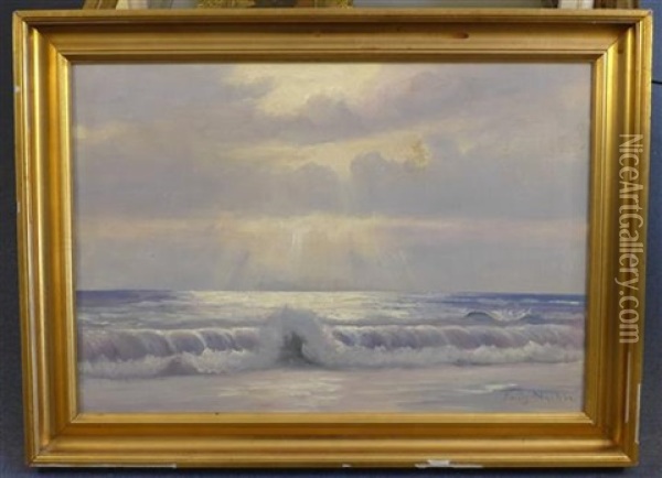Waves Breaking On The Shore Oil Painting - Poul Friis Nybo