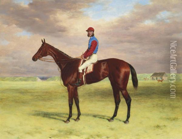 King's Bay Filly Agility With Jockey Up At Newmarket Oil Painting - William Hall