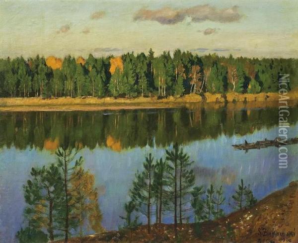 Autumn By The Niemen River Oil Painting - Stanislaw Zukowski