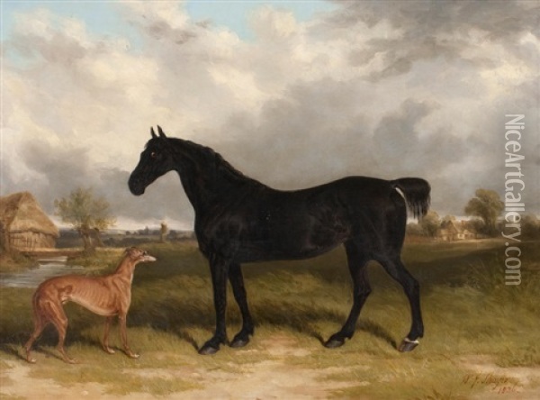 Whippet And Black Cob Oil Painting - William Shayer the Elder