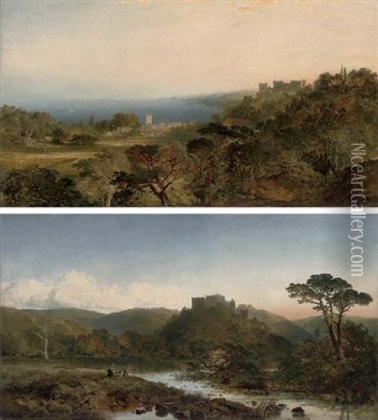 Dunster Castle, Somerset, Looking West Towards Dunkery Beacon (+ Dunster Castle From Grobfast Hill; Pair) Oil Painting - Edmund John Niemann
