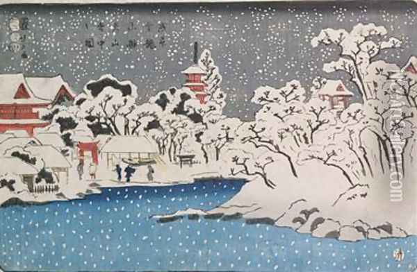 A Snowstorm at Kinryozan Temple Oil Painting - Utagawa Kuniyoshi