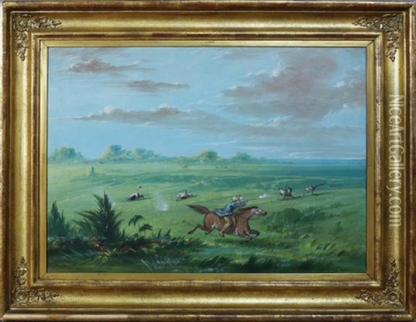 Ostrich Chase Oil Painting - George Catlin