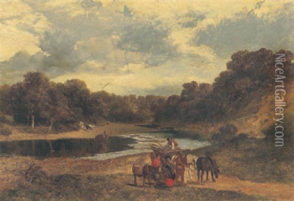 A Ford Near Coldstream Oil Painting - James Peel