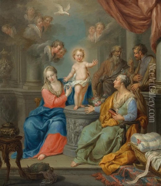 The Holy Family With Saints Anne And Joachim Oil Painting - Franz Christoph Janneck