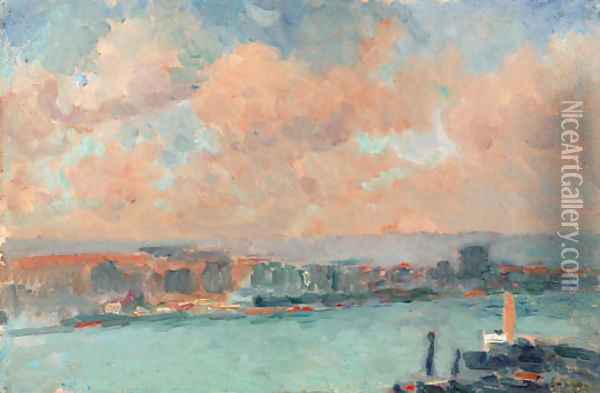 Vapeur au port de Rouen Oil Painting - Albert Lebourg