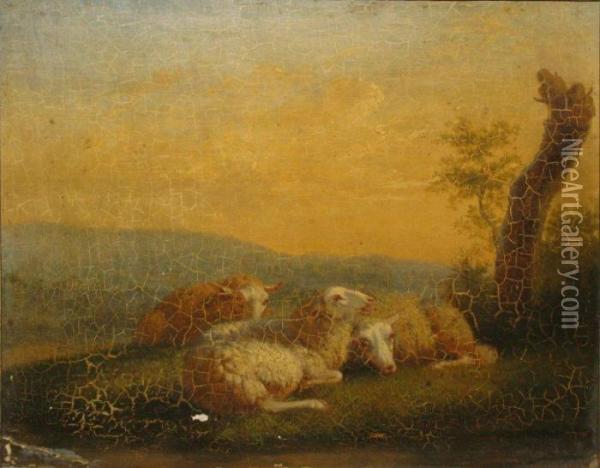 Moutons Pres D'une Souche Oil Painting - Eugene Joseph Verboeckhoven