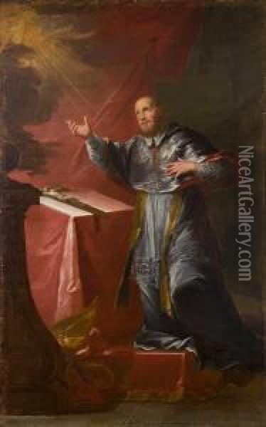 San Francesco Di Sales Adora Il Simbolo Della Trinita Oil Painting - Felice Torelli