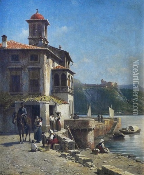 Pamatnik V Arone- Pohled Na Lago Maggiore Oil Painting - Jacques Francois Carabain