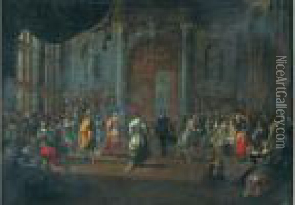Scene De Bal Dans Un Interieur Avec Un Sultan Entrant Dans La
 Danse Oil Painting - Hieronymus Janssens