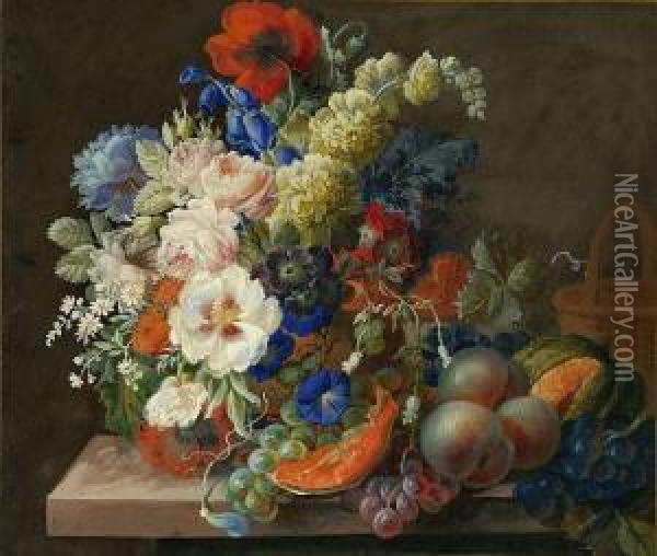 Stillleben Mit Blumen Undfruchten Oil Painting - Joseph Nigg