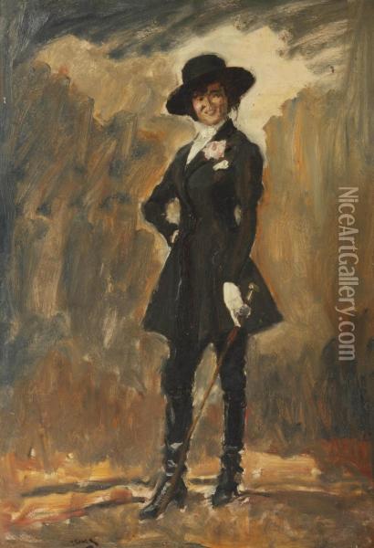 A Woman In Riding Costume Oil Painting - Marius Bauer