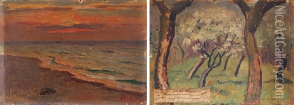 Wieczor Nad Morzem (+ Szkic - W Sadzie, Verso) Oil Painting - Wladimir (Wlodzimierz) Nalecz