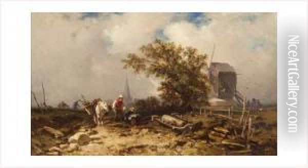 Travaux Pres Du Moulin Oil Painting - Charles Hoguet