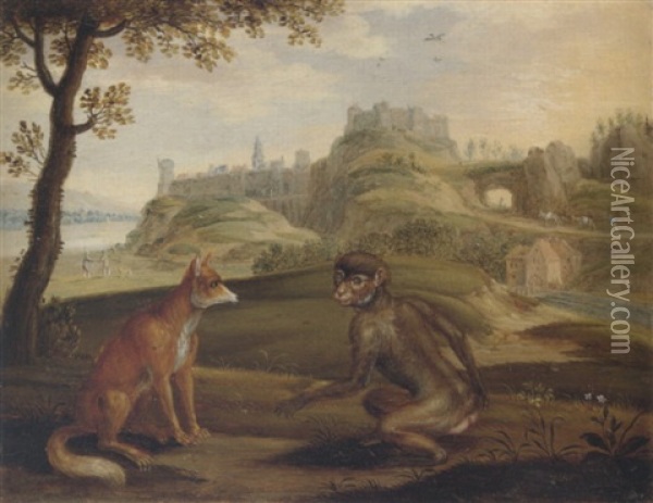 The Fox And The Monkey Oil Painting - Isaac Van Oosten