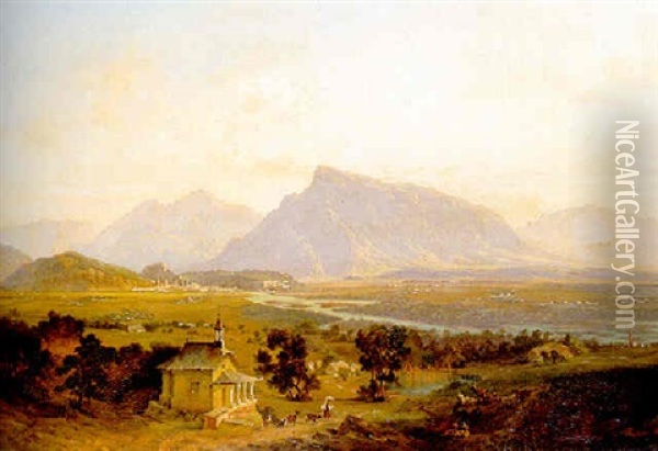 Salzburg With The Untersburg In The Distance Oil Painting - Emil Theodor Richter