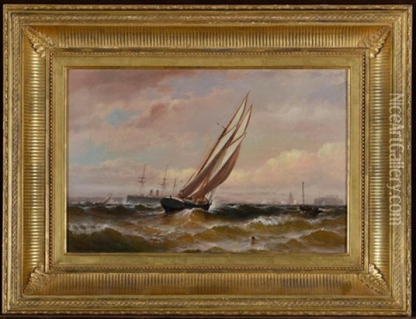 New York Harbor Scene Oil Painting - Granville Perkins