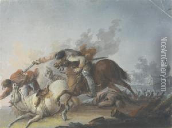 A Cavalry Encounter Oil Painting - Antonio Calza