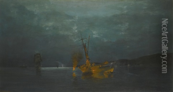Pyrophani - Firefishing Oil Painting - Konstantinos Volanakis