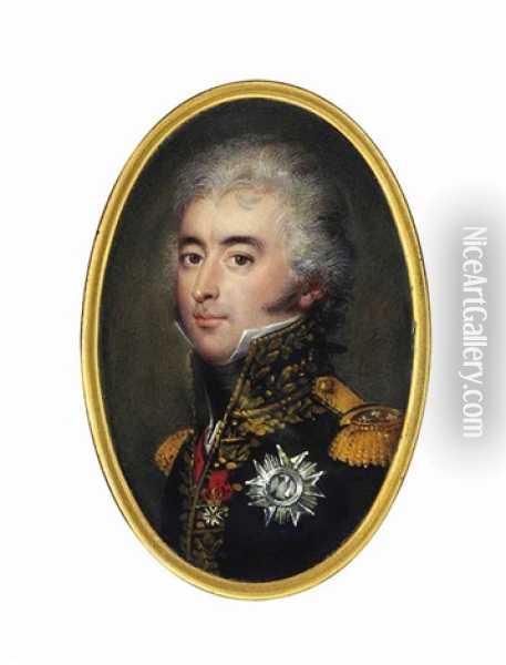 Etienne-marie-antoine Champion De Nansouty (1768-1815), Comte De Nansouty, In Black Coat With Gold Embroidered Oak Leaf Collar And Gold Epaulettes, Wearing The Red Moire Sash Oil Painting - Jean Urbain Guerin