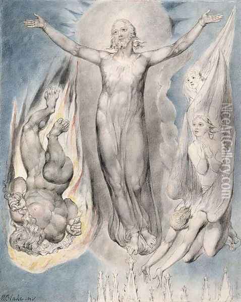 Christ on the Pinnacle of the Temple Oil Painting - William Blake