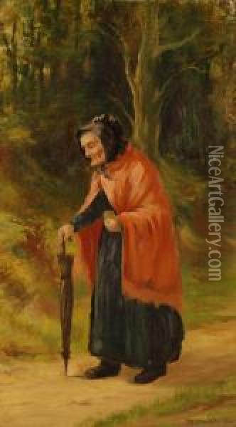 Woman Going To Church Oil Painting - David W. Haddon