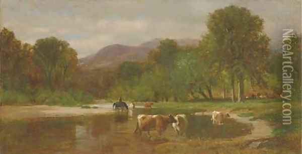 Cattle Watering 2 Oil Painting - Samuel Lancaster Gerry