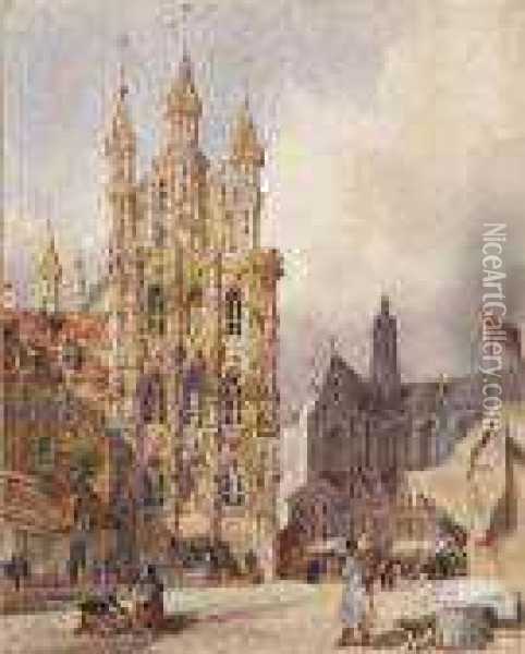 Vue De La Cathedrale De Louvain Oil Painting - Thomas Shotter Boys