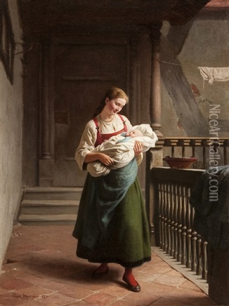 Mother's Joy Oil Painting - Franz Meyerheim