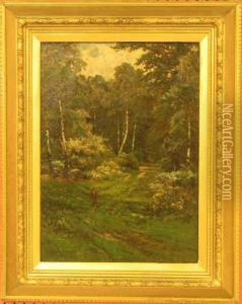 Forest Scene Offigure In The Forest Oil Painting - Alfred de Breanski