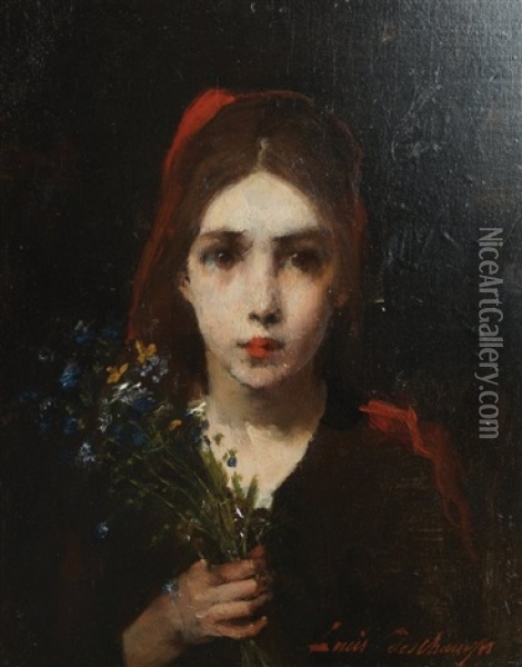 Portrait Of A Girl Oil Painting - Louis Henri Deschamps