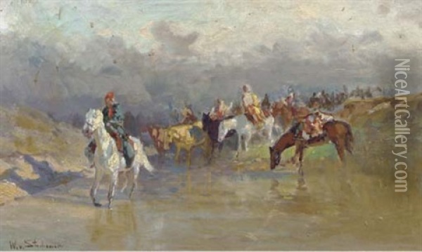 Cossacks Crossing A River Oil Painting - Wladyslaw Stachowski
