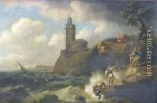 A Cliff Rescue Oil Painting - Thomas Luny