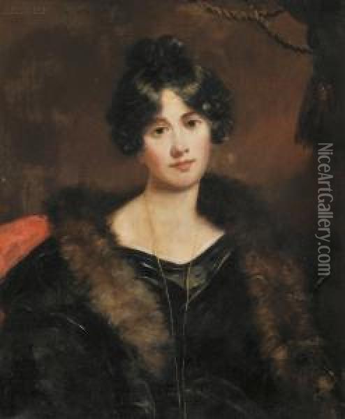 Portrait Of A Young Woman With A Fur Stole And A Goldchain Oil Painting - Thomas Wicocks Sully