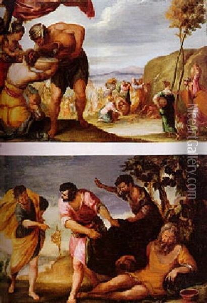 Moses Striking The Rock Oil Painting - Juan Antonio Frias y Escalante