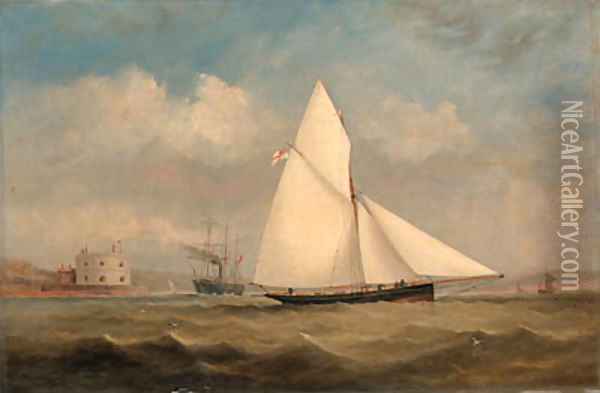 Terpsichore, a racing cutter, and a large Paddle-Steamer off Hurst Castle, on the Solent Oil Painting - Arthur Wellington Fowles
