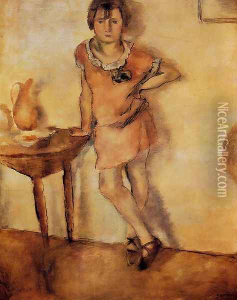 Young Girl in a Dress Oil Painting - Jules Pascin