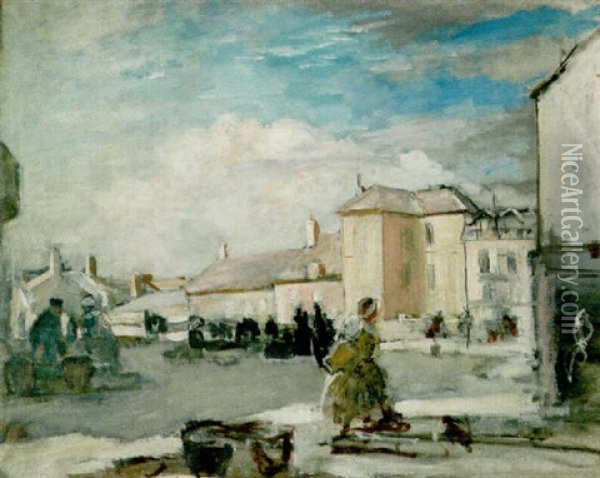 The Square At Etaples Oil Painting - Walter Westley (Sir) Russell