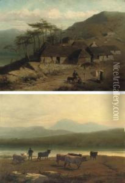 In De Hooglanden Van Schotland; 
And Ochtend In De Hooglanden Van Schotland: The Highlands Oil Painting - Conradyn Cunaeus