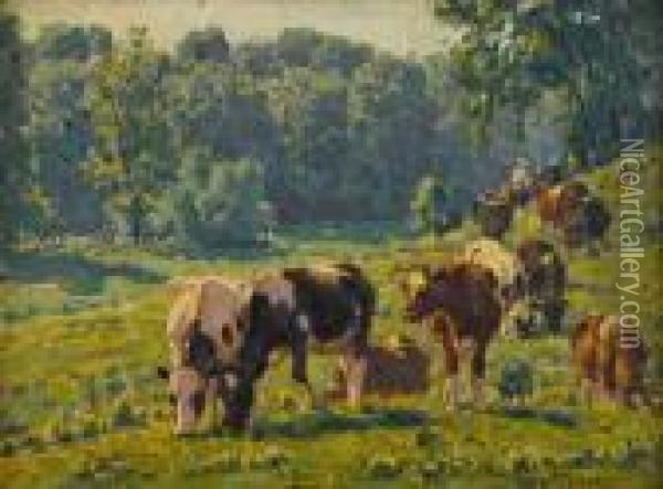 Cattle Grazing Oil Painting - Edward Charles Volkert