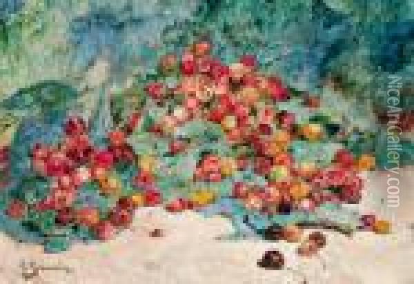 Grande Natura Morta Di Frutta Con Ciliegie Oil Painting - Georges Jeannin