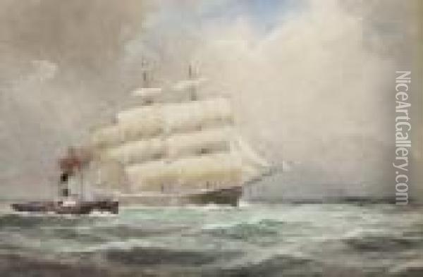 'badia' Steamer And A Sailing Ship Oil Painting - Joseph Carey Carey