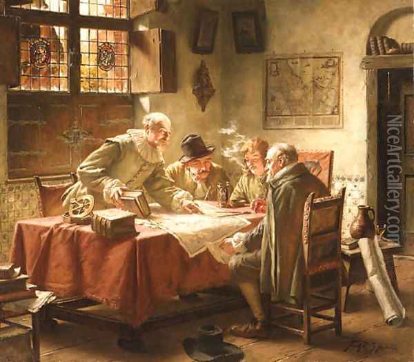 Reading the map Oil Painting - Fritz Wagner