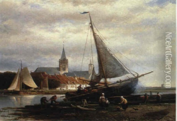 Working By The Canal Oil Painting - Johan Adolph Rust