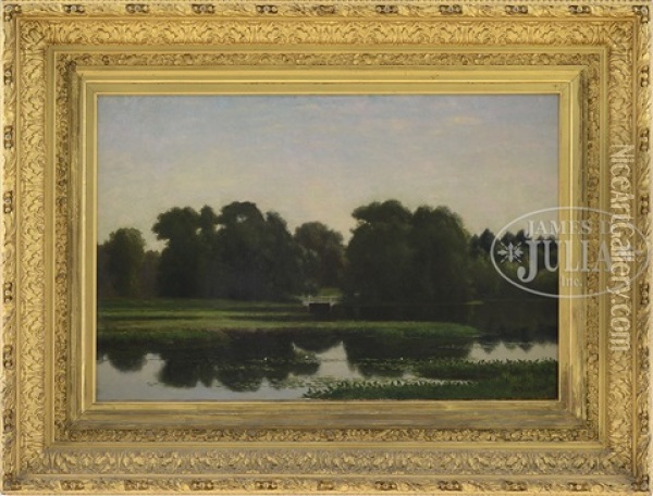 Landscape With Lily Pond & Bridge Oil Painting - Edward Bannister