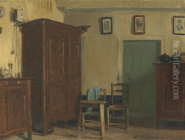 A Study Of An Interior Oil Painting - Eugene Ernest Hillemacher