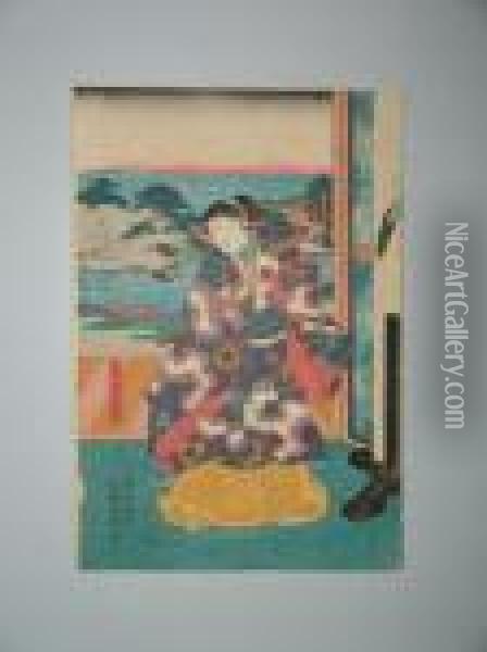 Samourai Devant La Mer Oil Painting - Kunisada